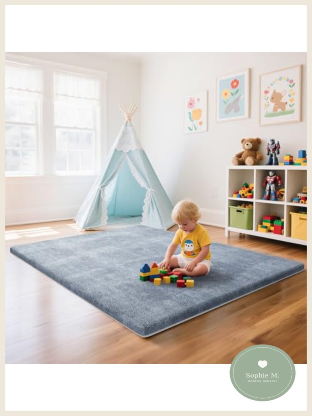 1.3" Thick Foam Baby Play Mat 50x50 Non-Slip Coral Velvet Washable